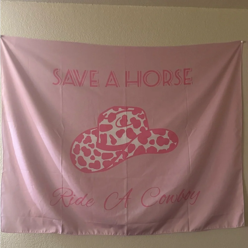 Pink Cow print Cowboy Hat- Save a Horse Ride A Cowboy Wall Tapestry